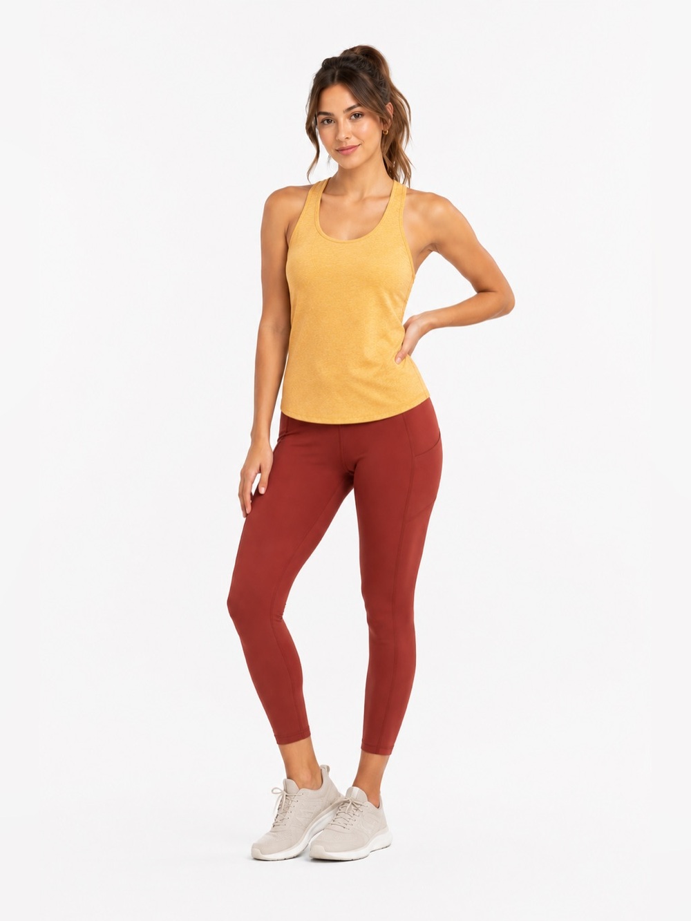 Apana Rust Red Leggings with Mustard Yellow Tank